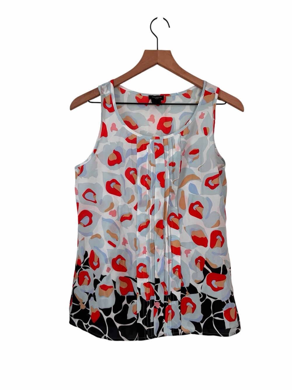 Ann Taylor Factory Womens Blue Red Floral Print Sleeveless Blouse Size 2